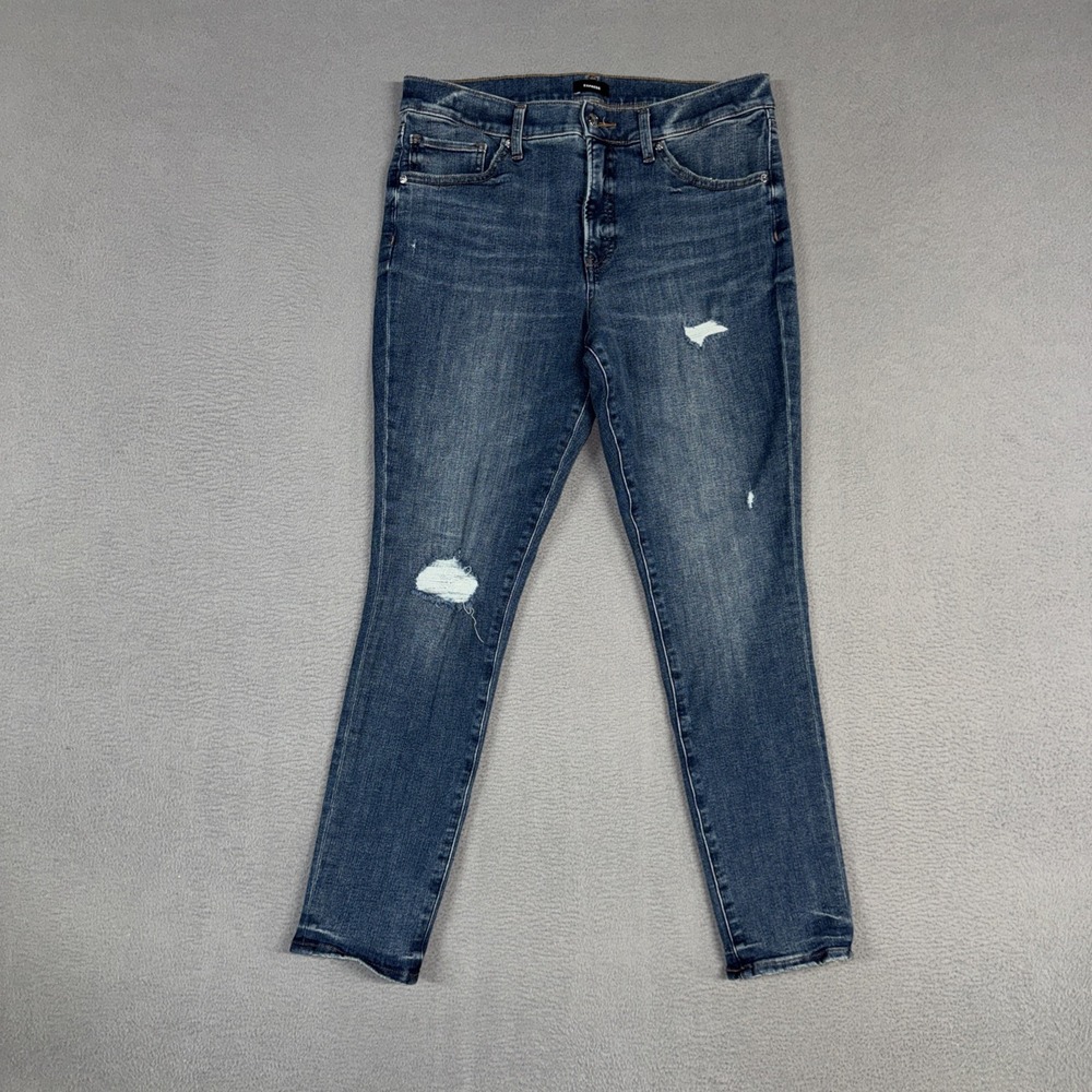 Express Jeans Womens 10 Blue Mid Rise Skinny Stretch Distressed Denim Preppy
